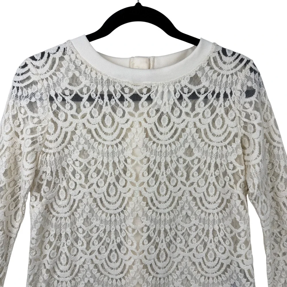 Banana Republic Lace Button Back Top Women XS Ivory‎ Cream Floral Sheer Romantic